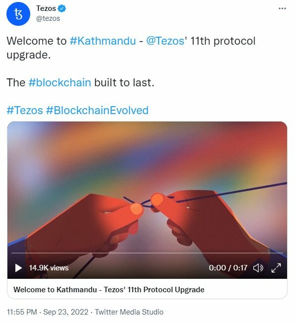 Dans un tweet du 23 septembre dernier, l’équipe de Tezos a annoncé le déploiement de Kathmandu sur le mainnet le jour-même, au bloc 2 736 129