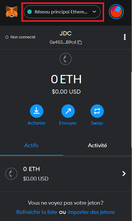 Sélection du réseau sur Metamask