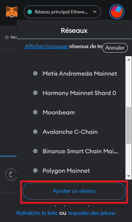 Ajout de réseau sur Metamask