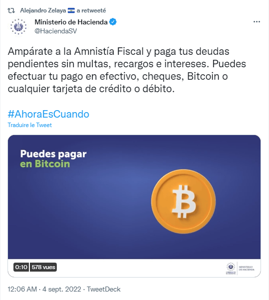 Le ministère des Finances d’Alejandro Zelaya propose toujours Bitcoin comme moyen de paiement.
