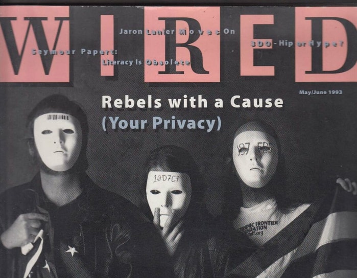 Couverture du numéro de Wired sur les cypherpunks : Tim May, Eric Hughes, John Gilmore