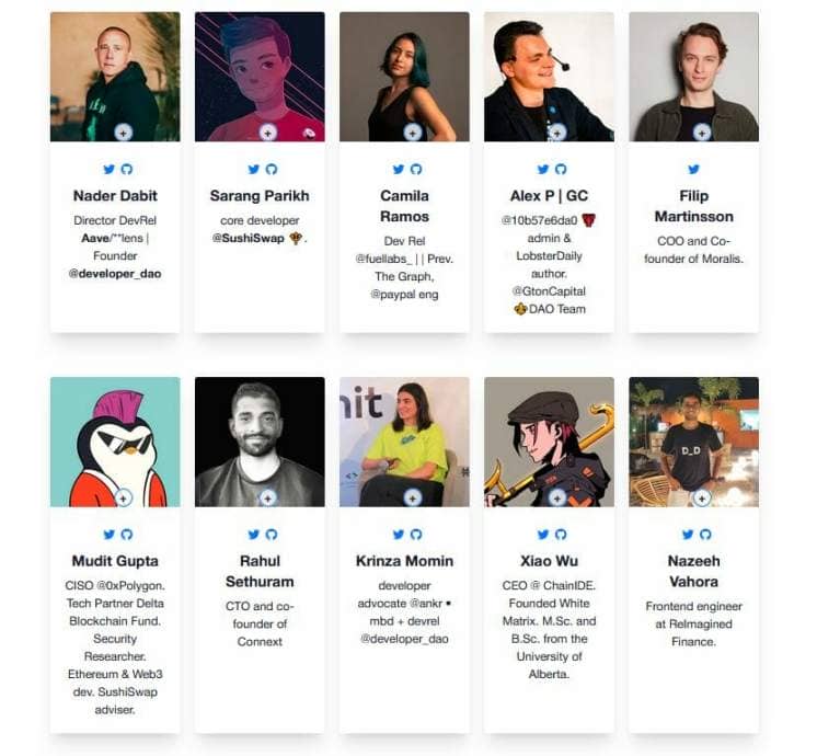 Lista de ponentes de web3 dubai, todos especialistas en el ecosistema cripto y blockchain