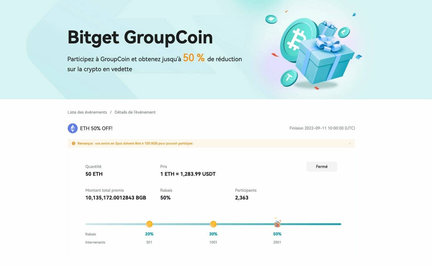 L'offre GroupCoin de la plateforme d'échange Bitget permet aux utilisateurs d'acquérir des cryptomonnaies comme le Bitcoin ou l'Ether à prix réduit.