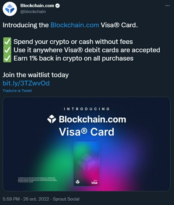 La carte bancaire crypto de Blockchain.com offre de nombreux avantages comme le cashback sur vos achats du quotidien.