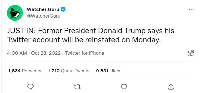 Return Of Donald Trump On Twitter
