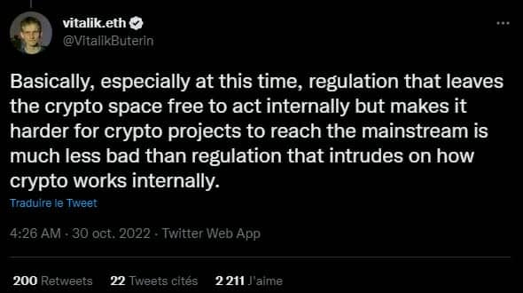 According to Vitalik Buterin, before regulating at all costs a nascent ecosystem, it would be better for regulation to let the crypto sector develop.