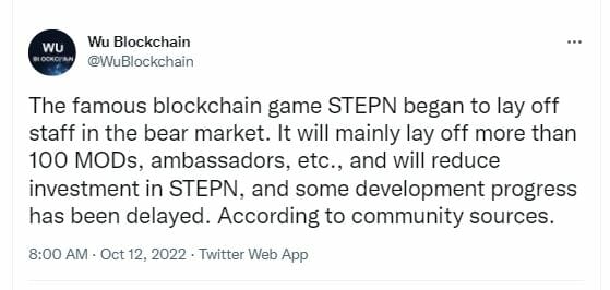 Wu Blockchain sur l'évolution de StepN