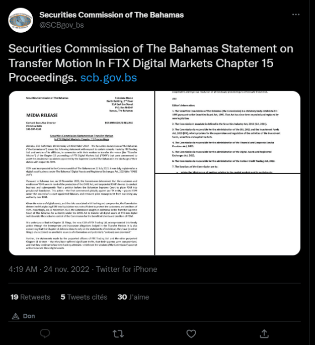 Les autorités des Bahamas contre-attaque après des allégations jugées intempestives et inexactes de la part des avocats de FTX et du nouveau CEO, John Ray lors de la première audience.