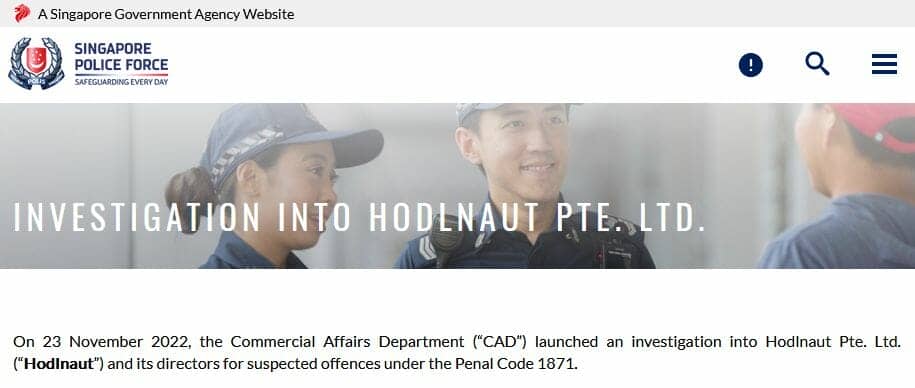 Hodlnaut soupçonné de fraude par les autorités singapouriennes.