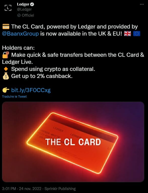 Ledger sort une carte bancaire associée à son hardware wallet bien connu. Ainsi, leurs clients peuvent effectuer des paiement partout dans le monde tout en restant détenteurs de leurs cryptos.