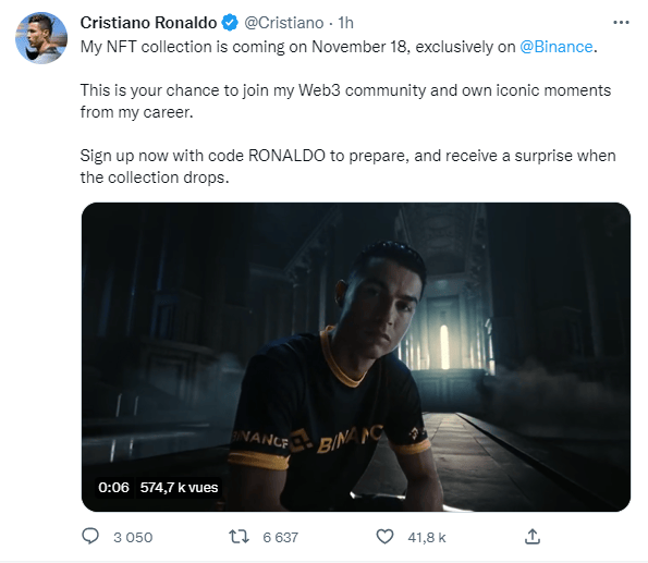 Cristiano Ronaldo launches his own NFTs with Binance.
