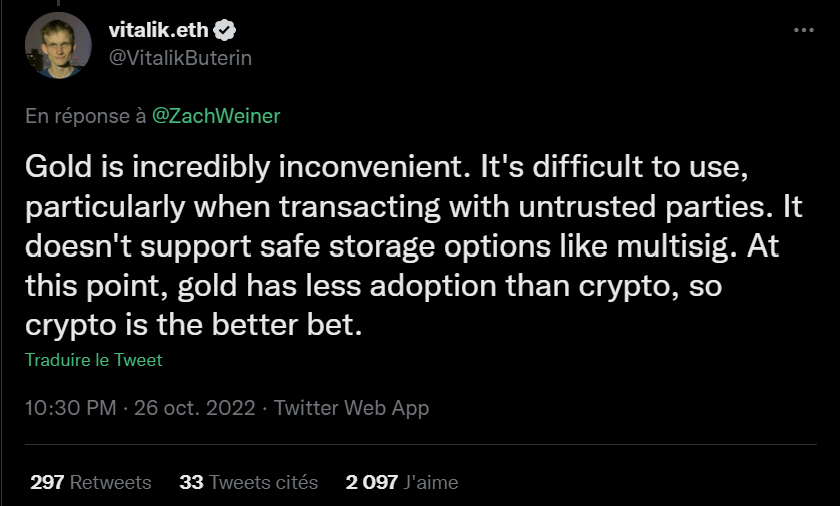 Capture d'écran du tweet de Vitalik Buterin
