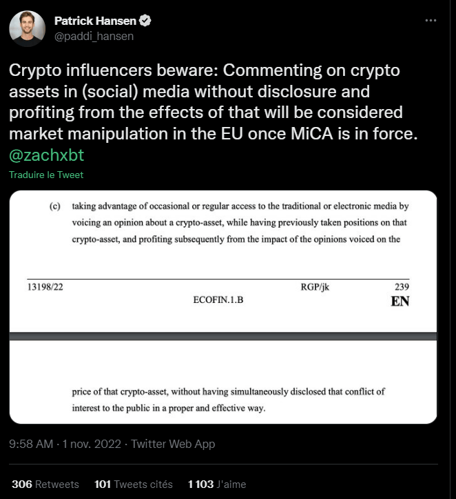Tweet By Patrick Hansen On Crypto And Mica Influencers