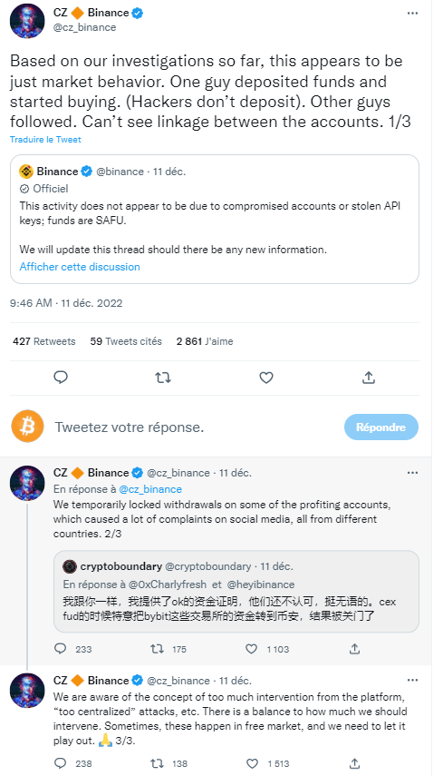 CZ wants to be reassuring about the market anomalies detected on Binance: no hacking.