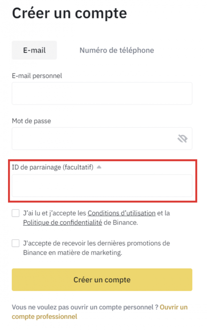 Inscription sur la plateforme d'échange Binance pour acheter du Monero (XMR).