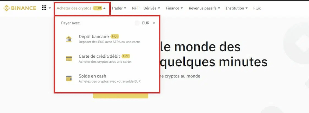 Achat de de Monero (XMR) sur Binance.