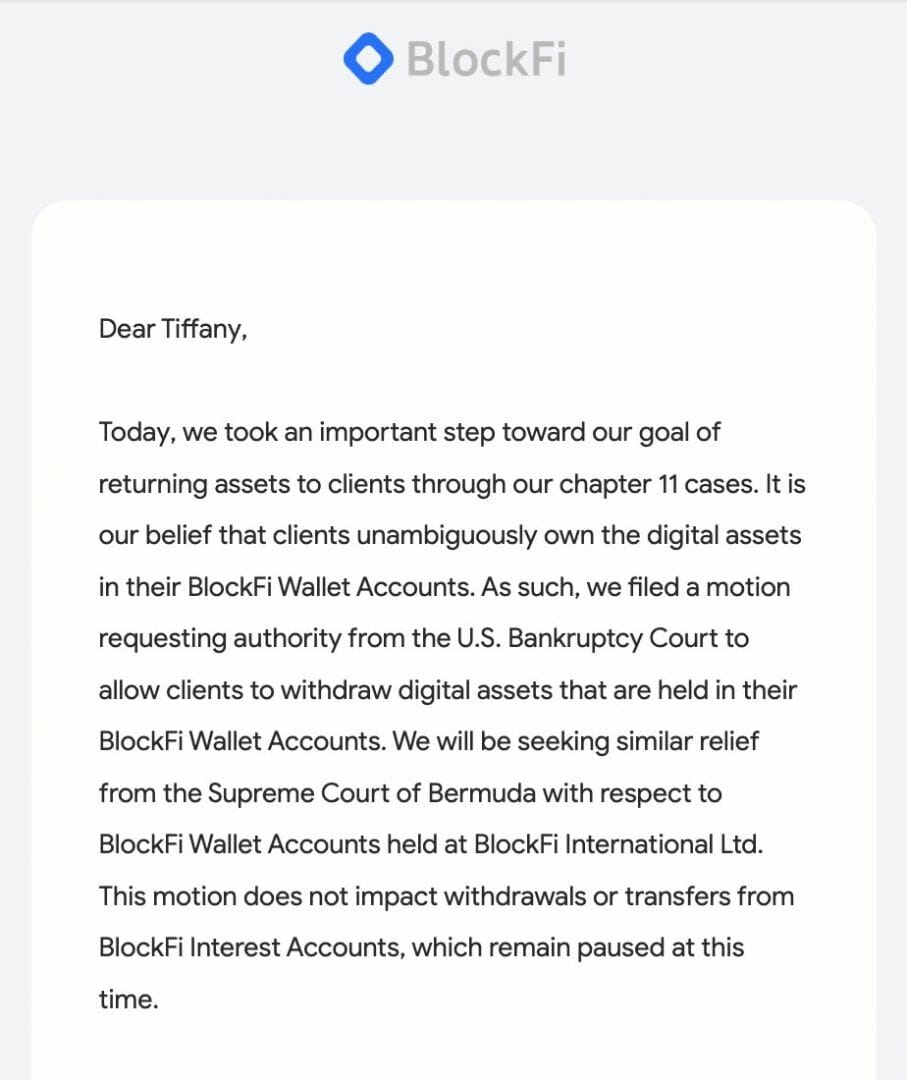 BlockFi : une motion pour demander la réouverture des retraits
