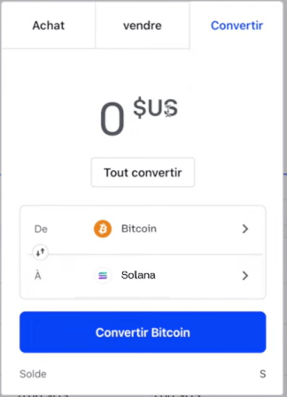 Achat de Solana avec des Bitcoin sur Coinbase