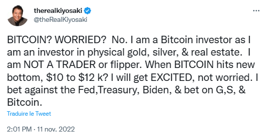 Robert Kiyosaki n'est pas inquiet pour Bitcoin malgré la chute de FTX