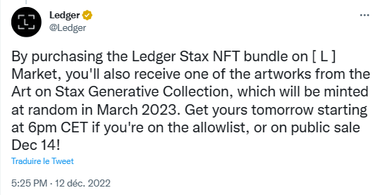 Ledger propose deux NFT avec sa Ledger Stax.