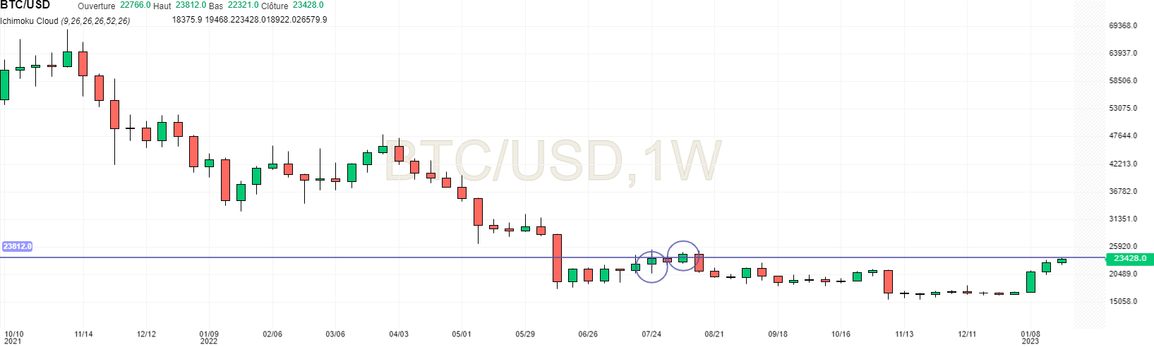 BTC/USD in weekly units