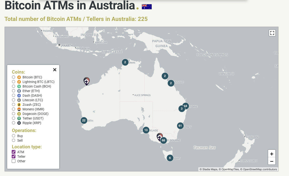 Localisation des distributeurs ATM Bitcoin en Australie. Il vaut mieux vivre dans une grande ville côtière que dans le bush si vous voulez du bitcoin