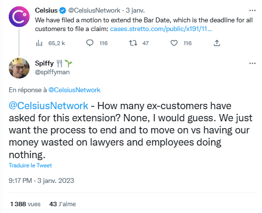 Celsius clients are tired of seeing their crypto spent on legal fees.