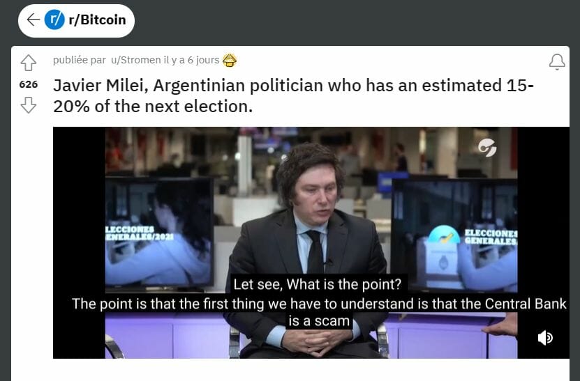 Le potentiel futur président de l'Argentine est favorable à Bitcoin.