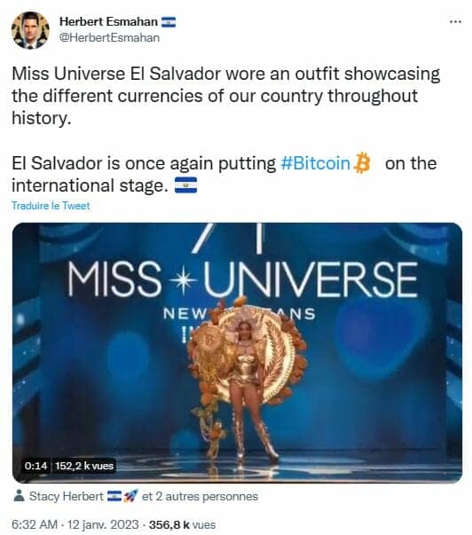 Bitcoin défile au concours Miss Univers.