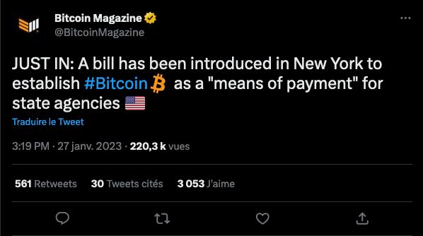Bitcoin comme moyen de paiement accepté par les agences gouvernementales dans l'État de New York