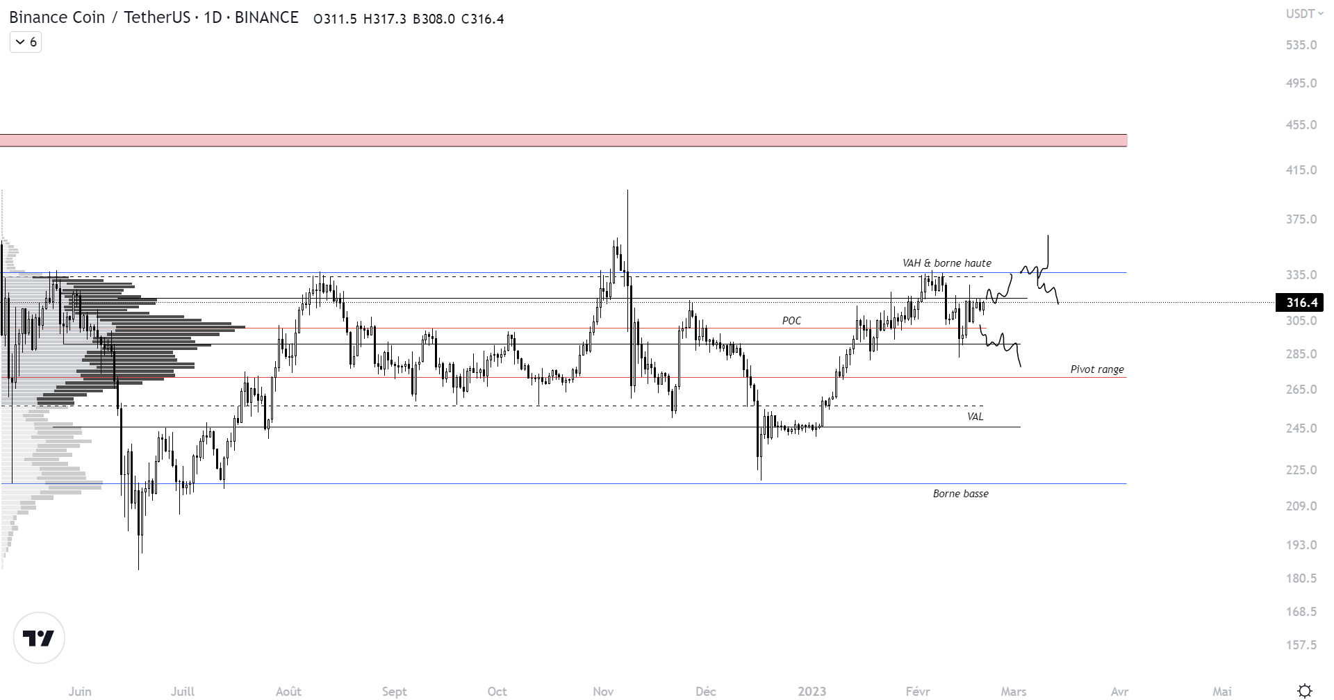 Cours de BNB face au dollar à l'échelle journalière - 20 février 2023