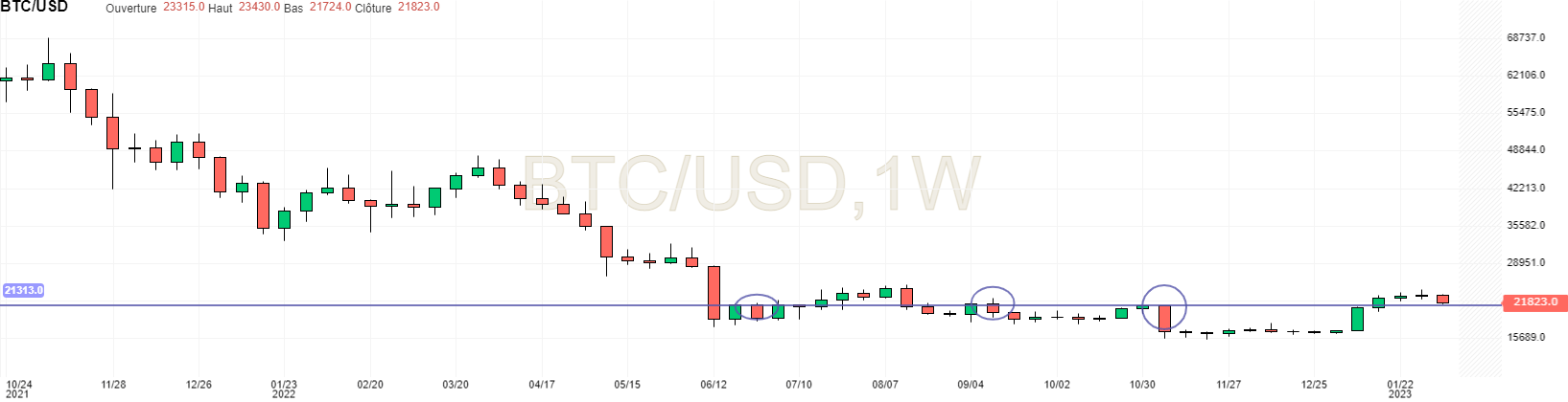 BTC price in weekly unit