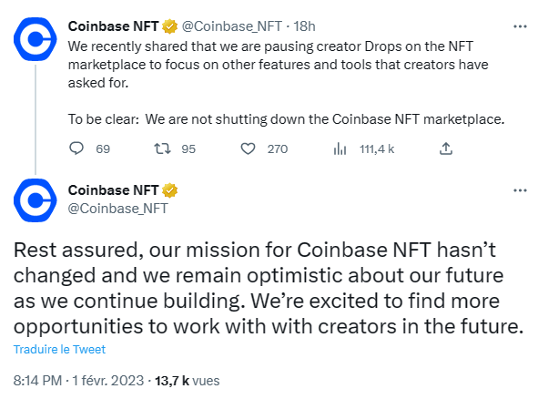 La plateforme Coinbase NFT dans une mauvaise passe ?