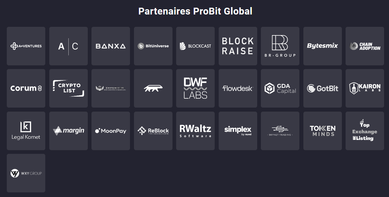 Liste des partenaires de la plateforme ProBit