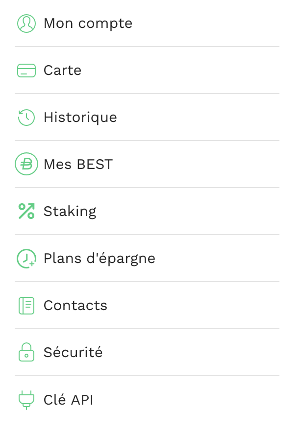 Menu principal de la plateforme Bitpanda permettant d'accéder à l'onglet Carte.