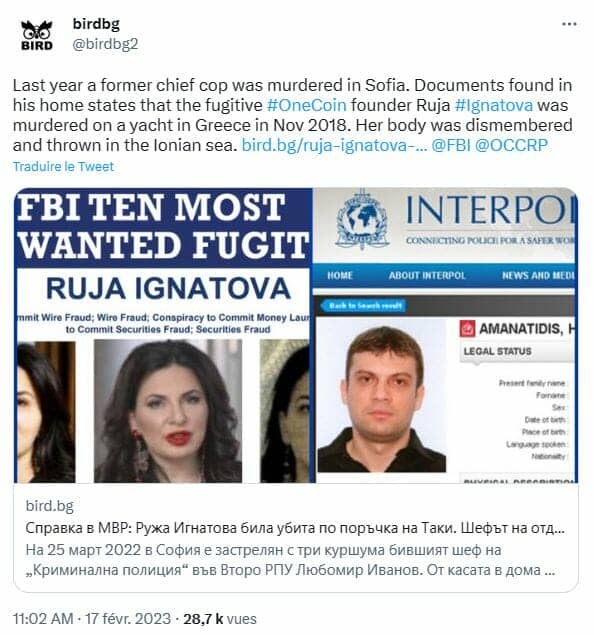 La crypto-queen Ruja Ignatova de OneCoin a-t-elle été assassinée ?