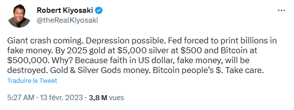 Un bitcoin se négociant à 500 000 dollars ? Robert Kiyosaki en est convaincu.