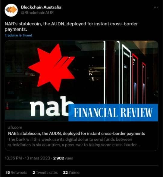 La National Australia Bank vient de faire  le premier transfert international en stablecoin et elle y voit le futur des transactions transfrontalières !