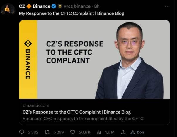Changpeng Zhao a répondu aux accusations de la CFTC par une lettre publiée sur le blog de la société. Il répond à certains points précis mais il cherche surtout à montrer à quel point son entreprise fait tout son possible pour se mettre en conformité avec les lois américaines. 