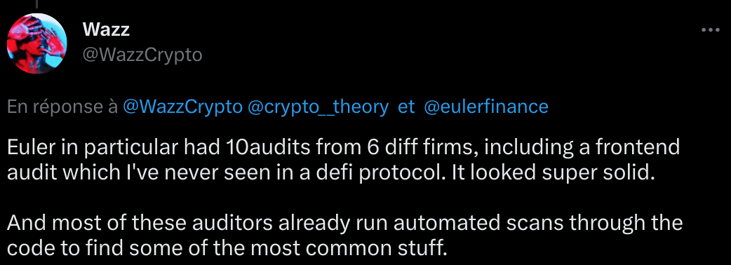 Tweet du CEO d'Euler Finance qui exprime sa frustration après le hack.