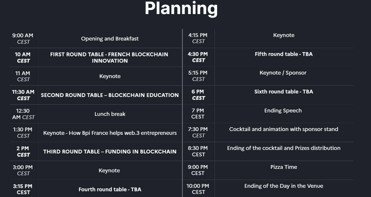 Planning du Kryptosphere Blockchain Summit