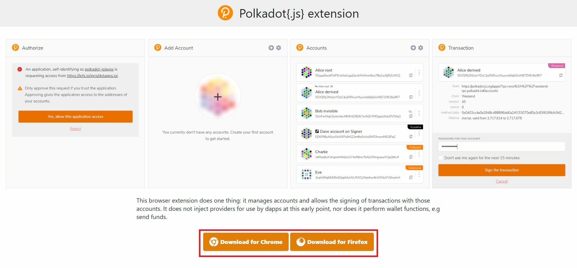 Téléchargement de l'extension Polkadot.js