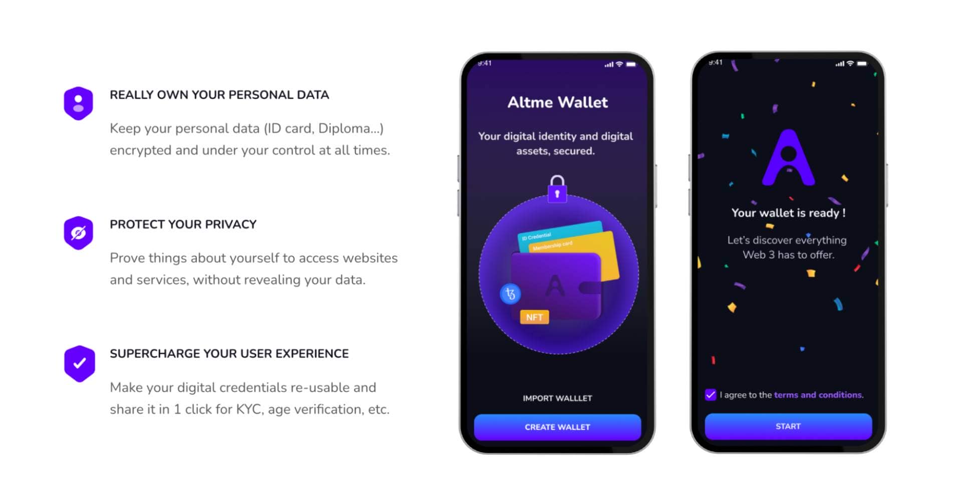 l'interface du wallet Altme permet de gérer ses crypto et ses infos personnelles en toute sécurité