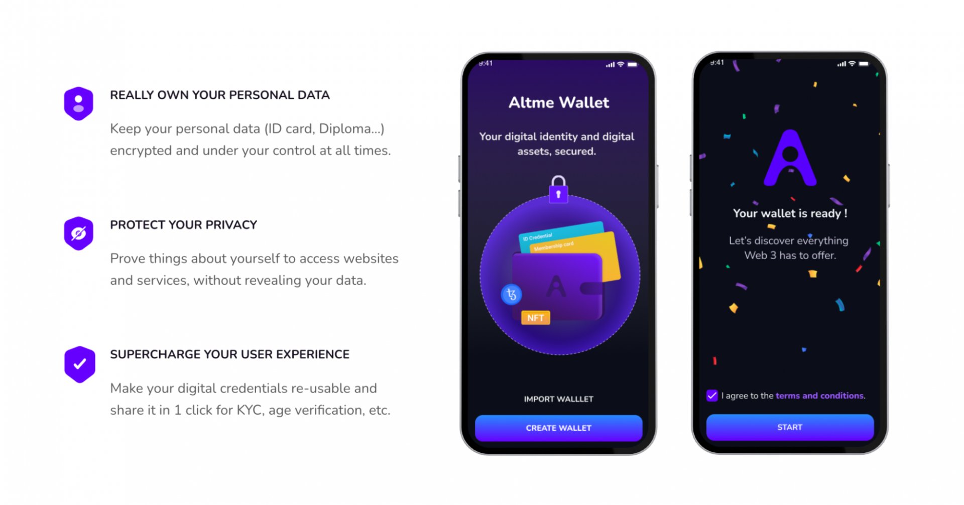 l'interface du wallet Altme permet de gérer ses crypto et ses infos personnelles en toute sécurité