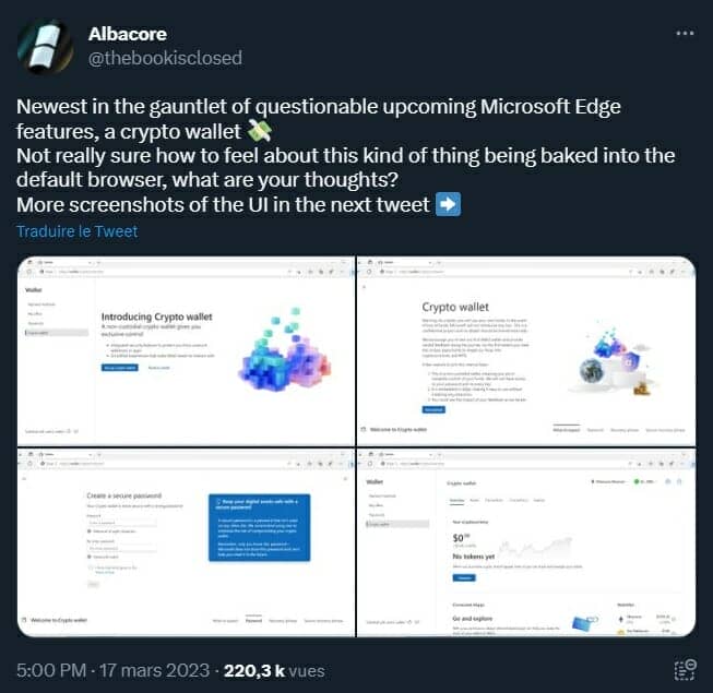 Un internaute publie sur Twitter des captures d'écran d'un potentiel futur wallet en cours d'élaboration pour le navigateur Edge de Microsoft.