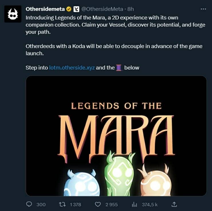 Yuga Labs développe son metaverse via un nouveau jeu 2D appelé "Legends of the Mara".