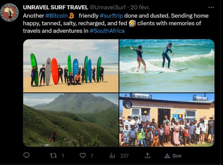 Au départ du projet il y a une agence de voyage pas comme les autres qui emmène les touristes à la rencontre des populations locales. Unravel Surf Travel mêle vacances et programme de développement solidaire et débouchera sur Bitcoin Ekasi.
