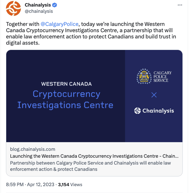 Chainalysis annonce son partenariat avec la police de Calgary pour créer le Western Canada Cryptocurrency Investigations Centre 