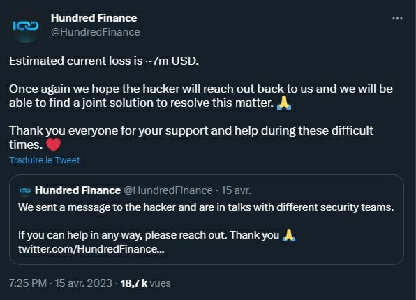 La plateform DeFi Hundred Finance a été hackée. 7 millions de dollars ont été dérobés.