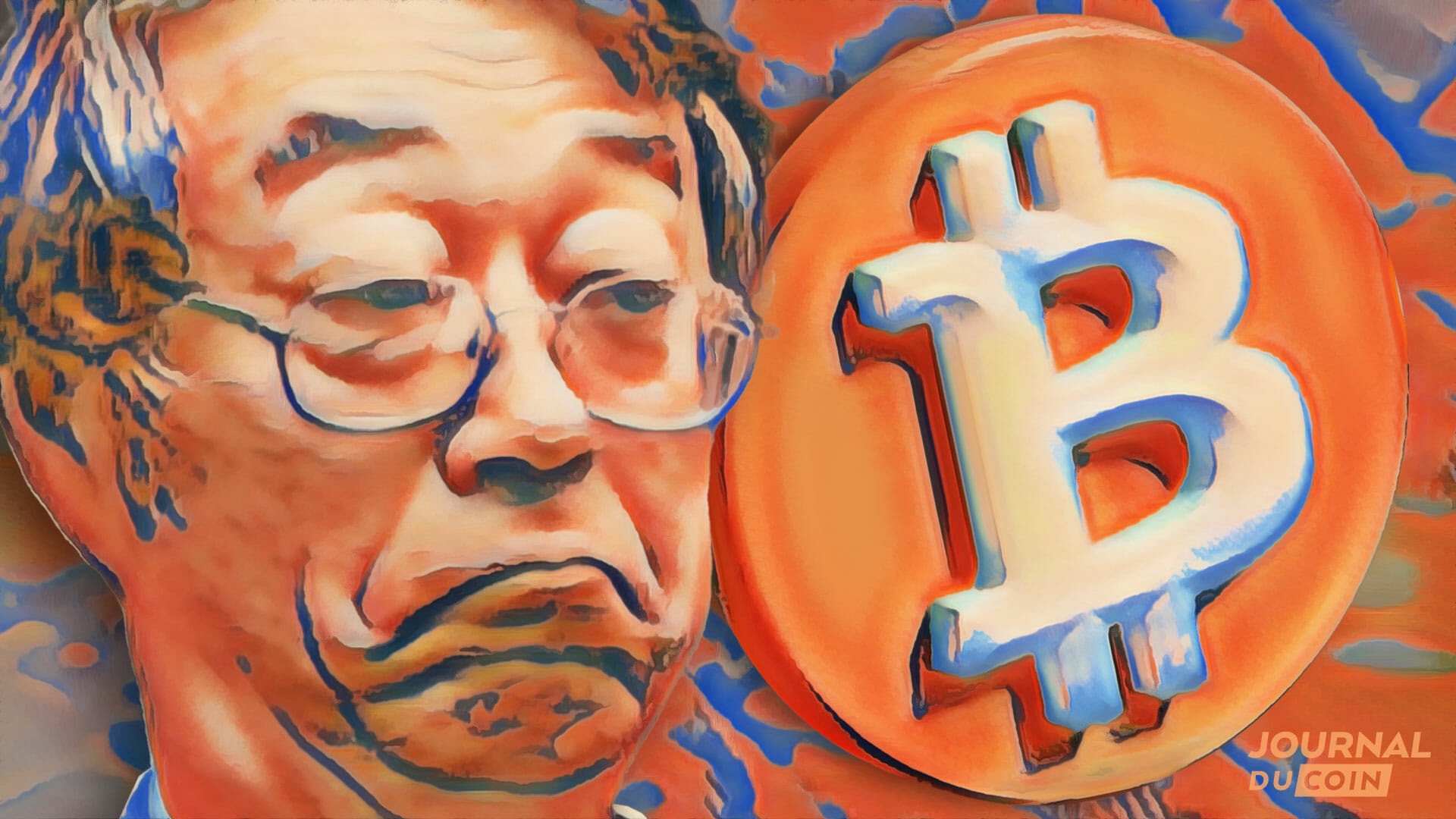 Satoshi Nakamoto et le logo Bitcoin